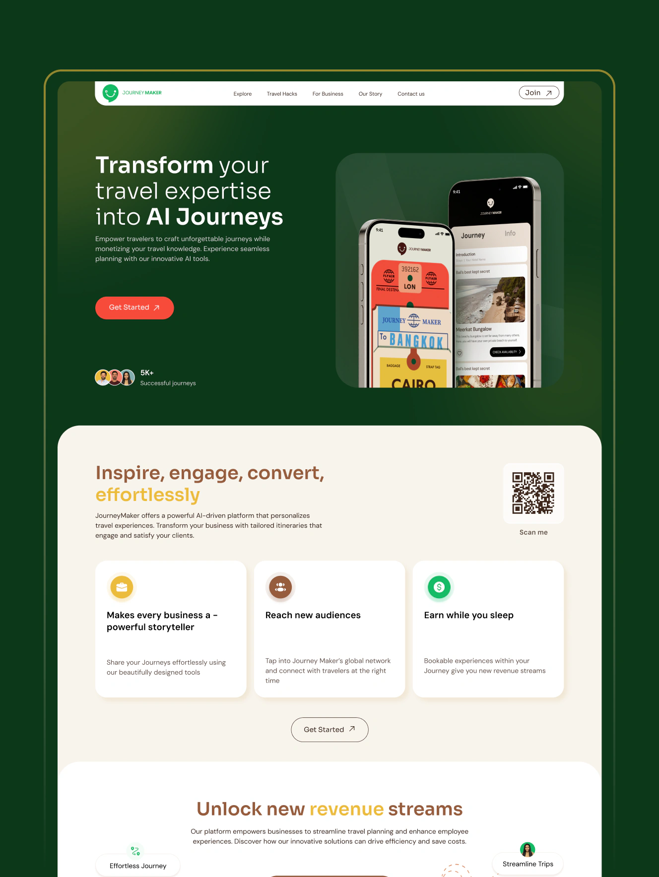Journey Maker travel platform landing page