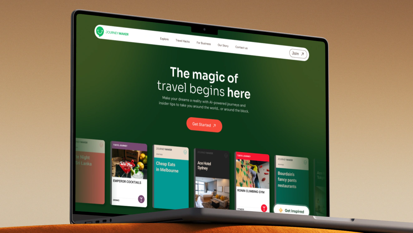 Journey Maker website displayed on a laptop
